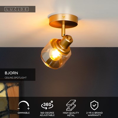 Lucide BJORN - Ceiling spotlight - 1xE14 - Matt Gold / Brass